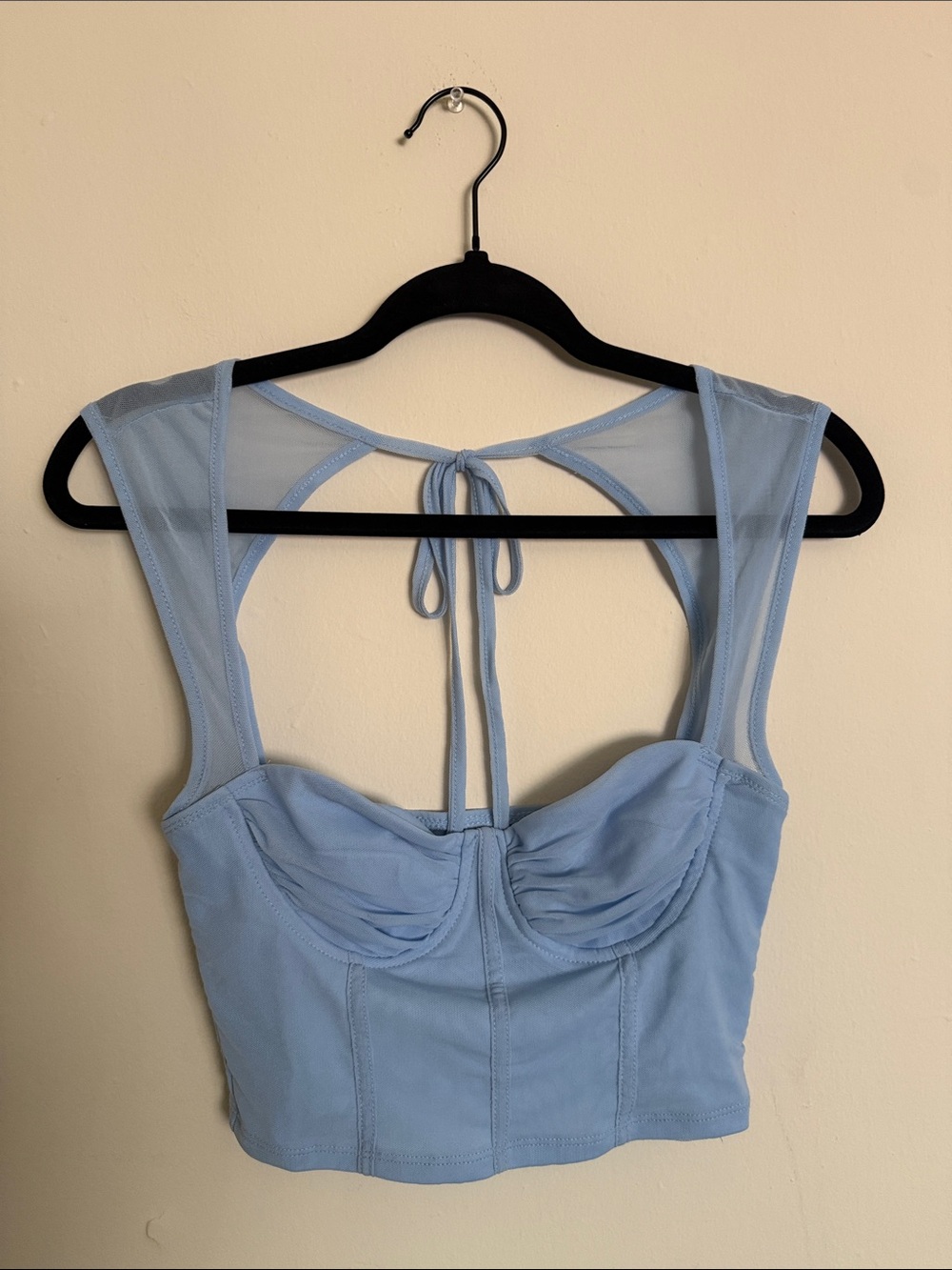 SHEIN Light Blue Mesh Detail Crop Top